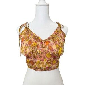 Patron of Peace Floral Crop Top XS Boho Festival Summer Tie Strap
